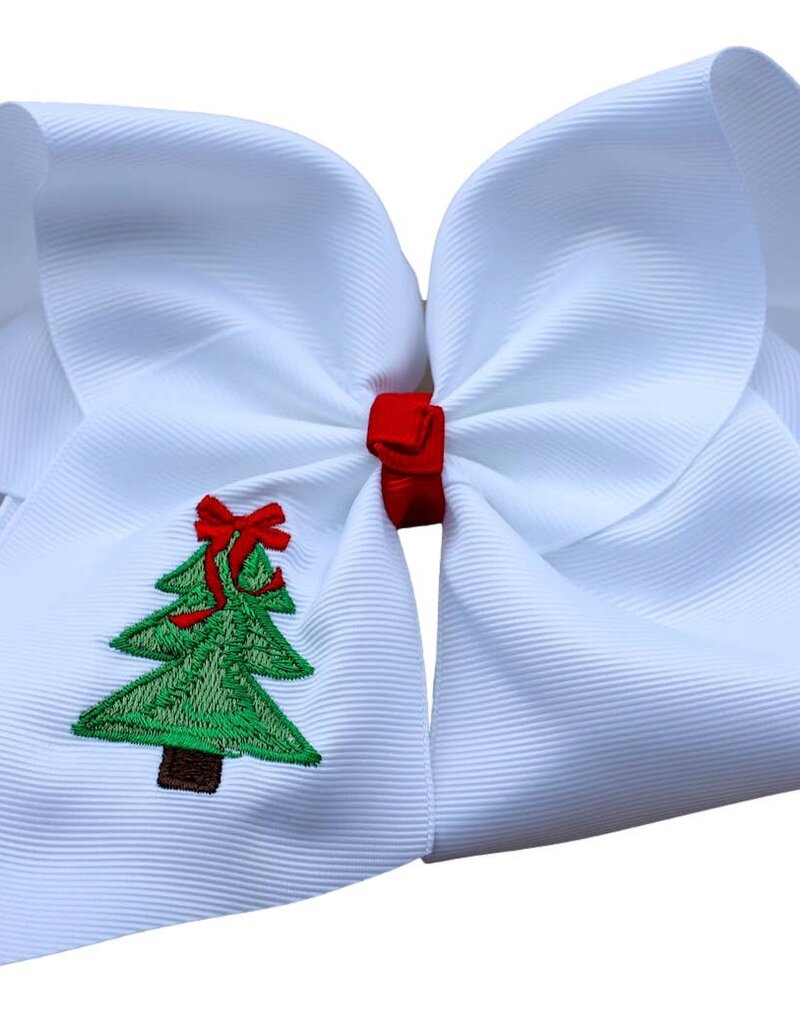 Classic Christmas Tree Embroidered Hair Bow 6"