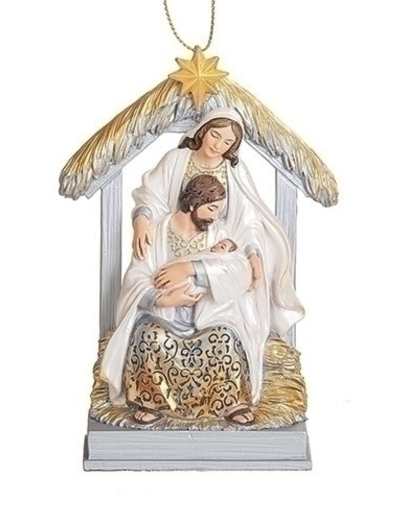 5"H HOLY FAMILY/STABLE HOLIDAY TRADITION ORNAMENT