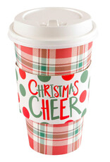 PLAID W/POLKA DOT CHRISTMAS CHEER SLEEVE HOT/COLD CUP W/LID