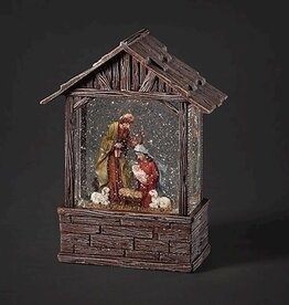 Lantern-LED Swirl Wood Stable w/Holy Family