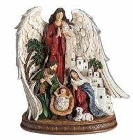 Roman 9" Fleur De Lis Holy Family Christmas Nativity Figurine W/ Angel