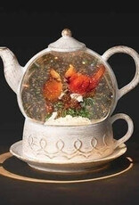 8" LED Lighted Cardinal Christmas Snow Globe Teapot