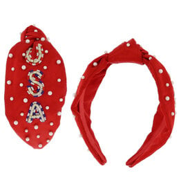 RED, WHITE, BLUE, BEADED "USA"  HEADBAND