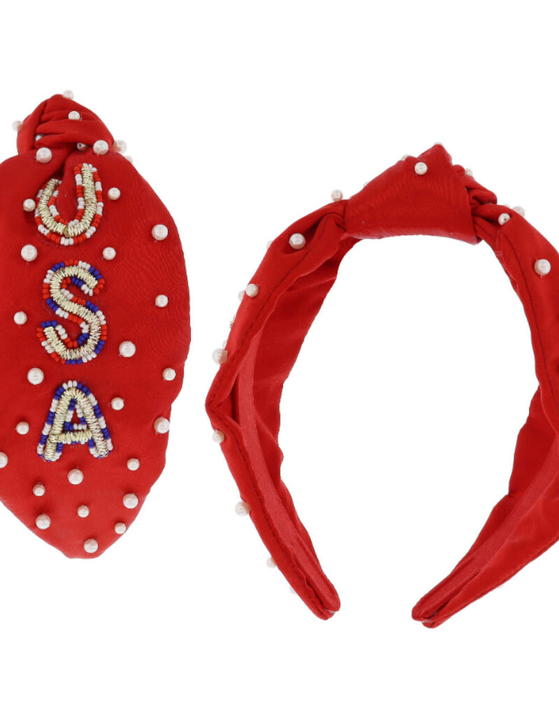 RED, WHITE, BLUE, BEADED "USA"  HEADBAND