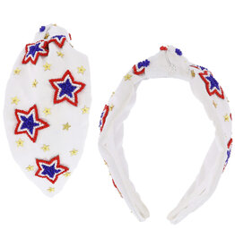 RED, WHITE, BLUE BEADED STARS HEADBAND