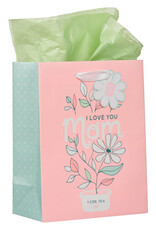 I Love You Mom Pink and White Daisy Medium Gift Bag - 1 Corinthians 13:4