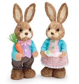 SISAL BUNNY COUPLE WITH EGGS AND CARROTS s/2