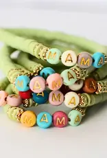 Multi Colored Mama Word Stretch Beaded Bracelet Mint
