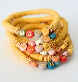 Multi Colored Mama Word Beaded Stretch Bracelet Mustard