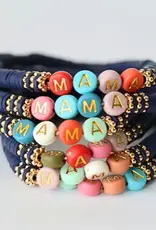 Multi Colored Mama Word Beaded Stretch Bracelet Navy