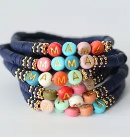 Multi Colored Mama Word Beaded Stretch Bracelet Navy