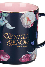 Be Still and Know Midnight Blue Floral Ceramic Mug - Psalm 46:10