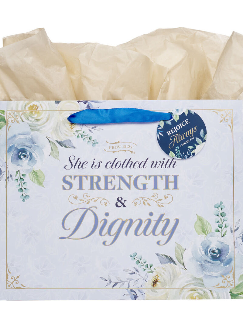 Strength and Dignity Blue Roses Large Landscape Gift Bag - Proverbs 31:25