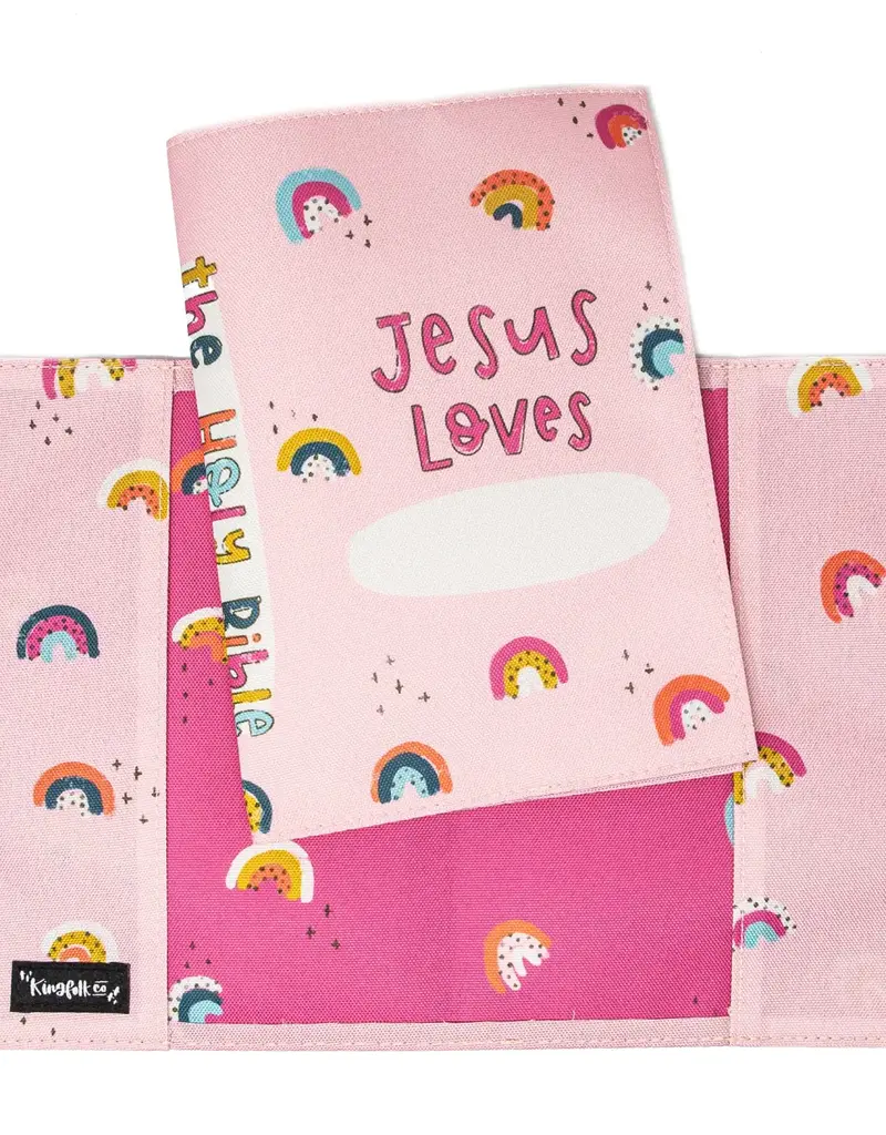 Pink Rainbow Jesus Loves Me Bible Slipcover