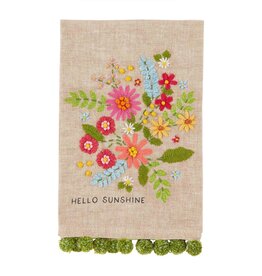 Hello Sunshine Floral Embroidery Pom Towel