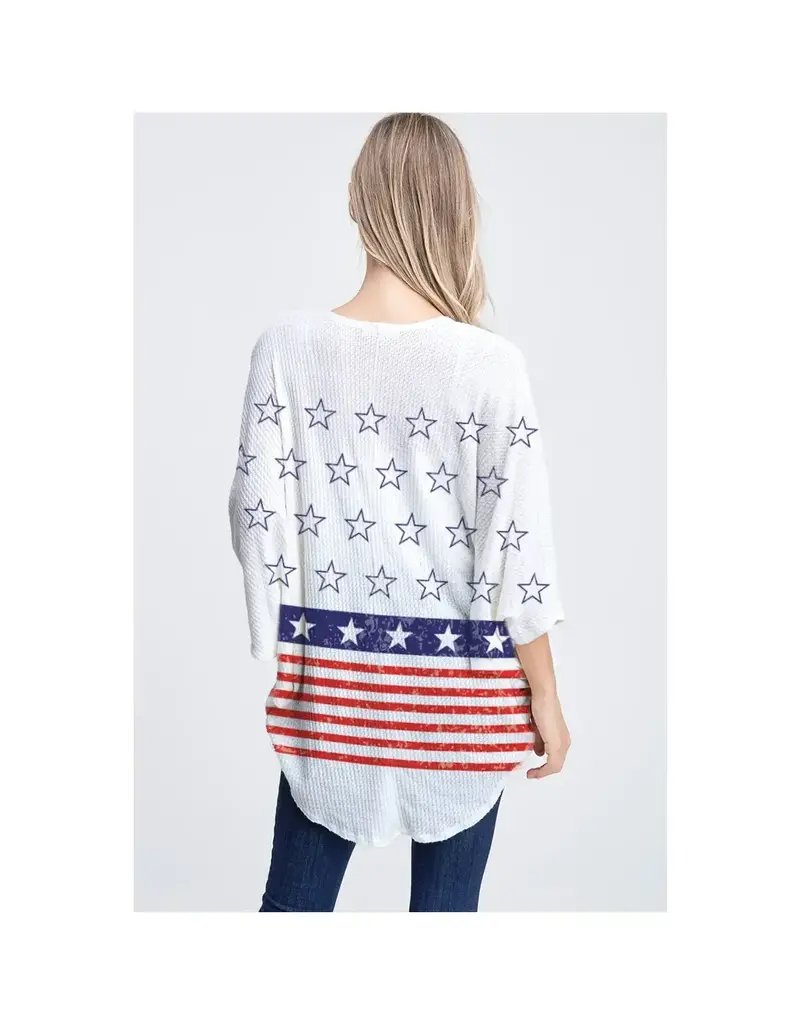 American Flag Print Kimono Loose Fit Cardigan