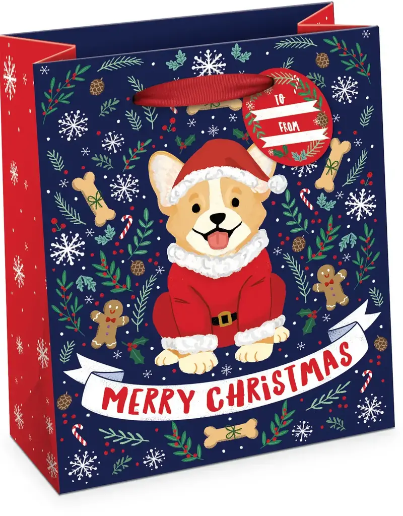 Medium Vertical Premium Gift Bags Santa Corgi