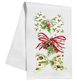 Red & Green Christmas Bows Kitchen Towel