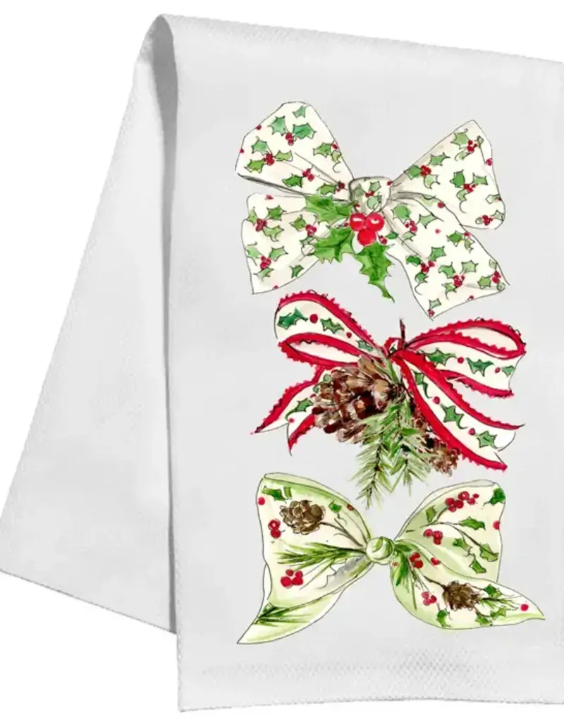 Red & Green Christmas Bows Kitchen Towel