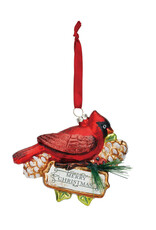 Blown Glass Cardinal Merry Christmas Ornament