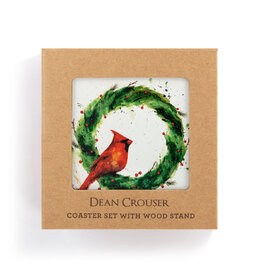 Cardinal in Holly Wreath Coasters - Set of 4