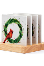 Cardinal in Holly Wreath Coasters - Set of 4