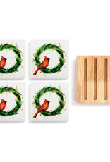 Cardinal in Holly Wreath Coasters - Set of 4