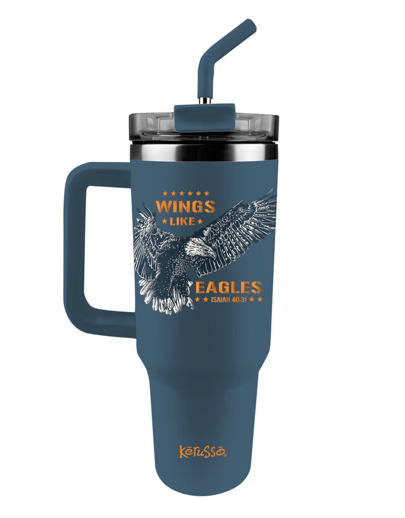 Kerusso 40 oz Stainless Steel Mug With Straw Wings Like Eagles