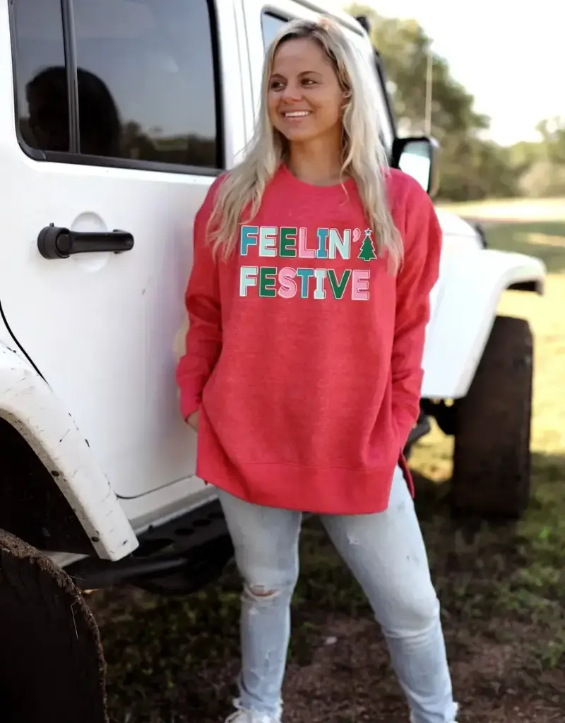 Burnout Sweatshirt - Feelin' Festive (Red)