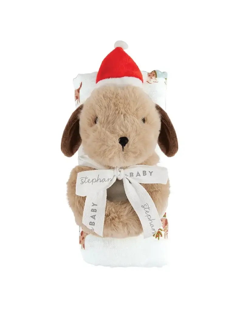 Swaddle Blanket - Plush Dog Rattle