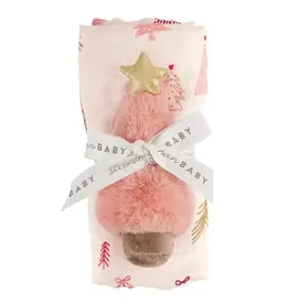Swaddles with Plush Rattle - Pink Tree