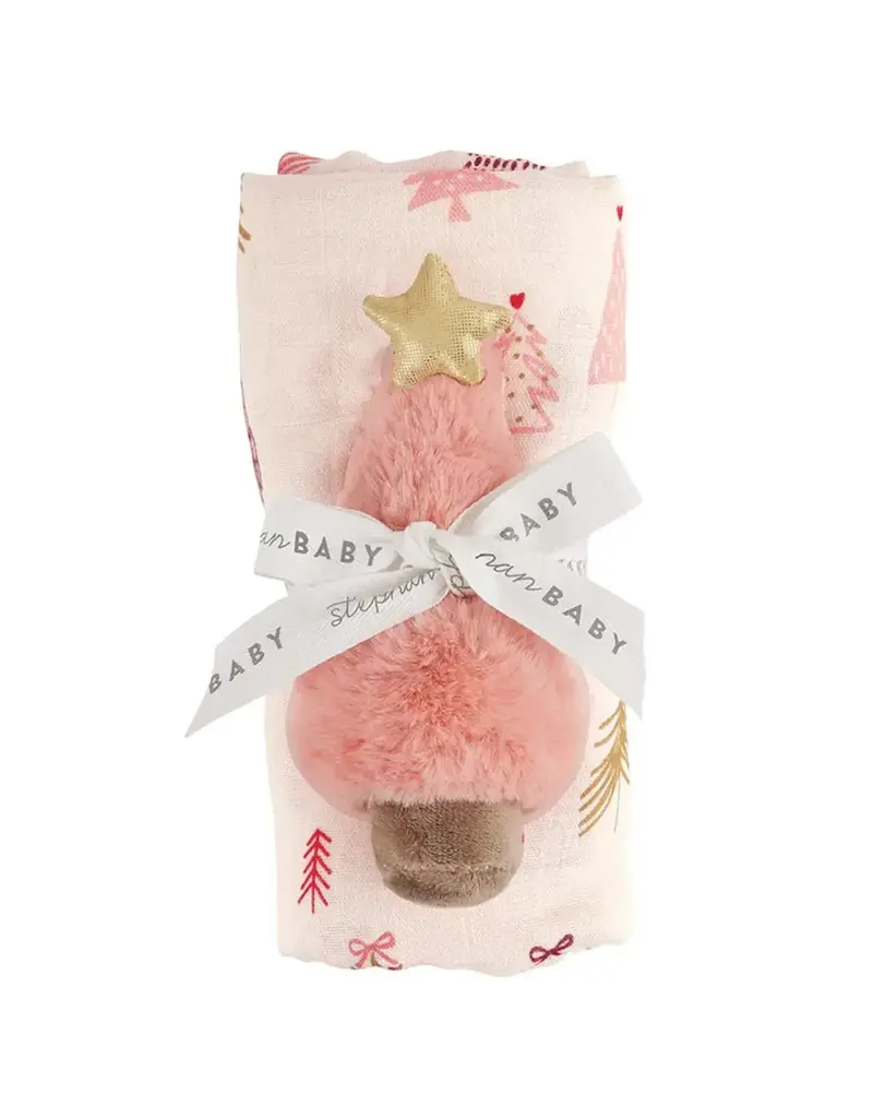 Swaddles with Plush Rattle - Pink Tree