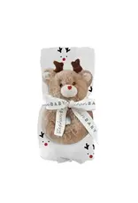 Swaddle Blanket + Plush Reindeer Rattle - Reindeer