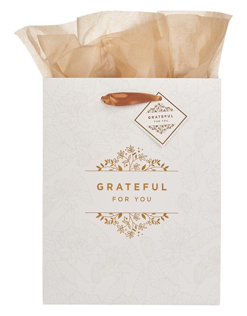 Grateful For You White and Gold Medium Gift Bag