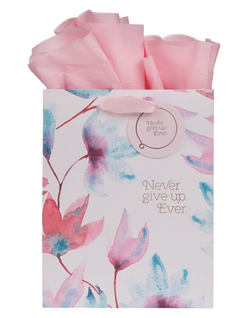 Never Give Up Pink Petals Medium Gift Bag