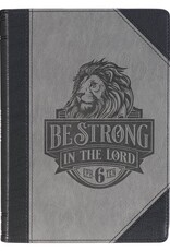 Be Strong in the Lord Black and Gray Lion Faux Leather Journal - Ephesians 6:10