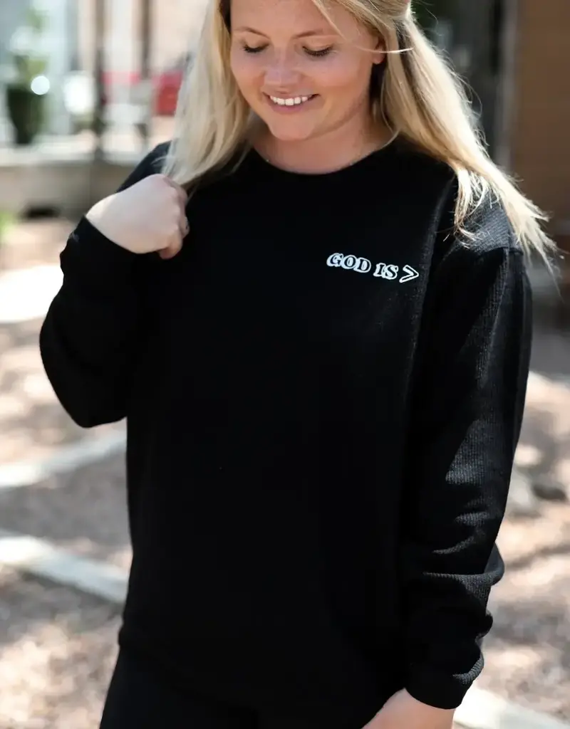 God Is Greater - Puff Ink  Corded Crew (Black)