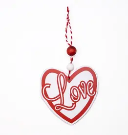 Love Script Ornament White/Red 4"
