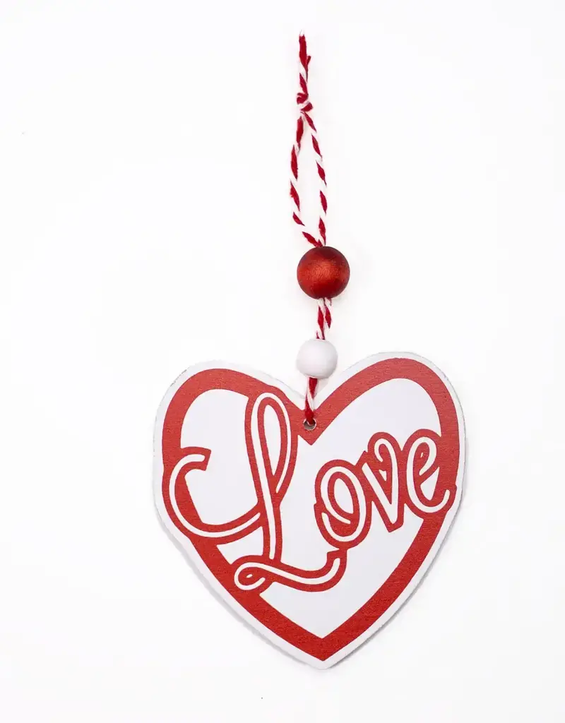 Love Script Ornament White/Red 4"