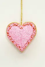 Heart Beaded Ornament Pink/Red 4"