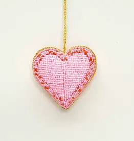 Heart Beaded Ornament Pink/Red 4"