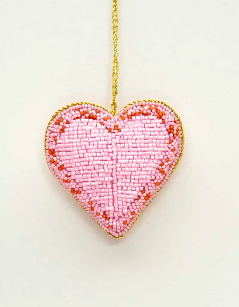 Heart Beaded Ornament Pink/Red 4"