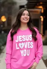 Jesus Loves You Puff- Sweatshirt (Pink)