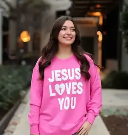 Jesus Loves You Puff- Sweatshirt (Pink)