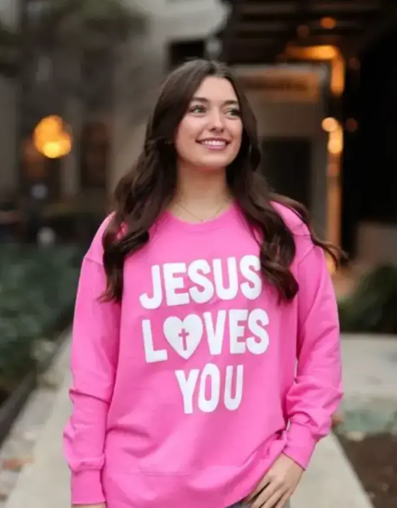 Jesus Loves You Puff- Sweatshirt (Pink)