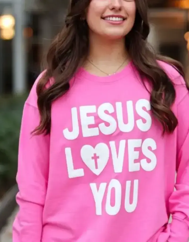 Jesus Loves You Puff- Sweatshirt (Pink)