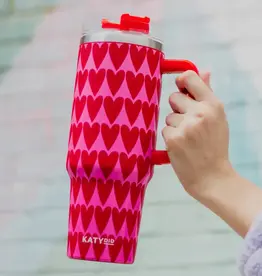 Girly Red Hearts Valentine's Day Tumbler with Handle