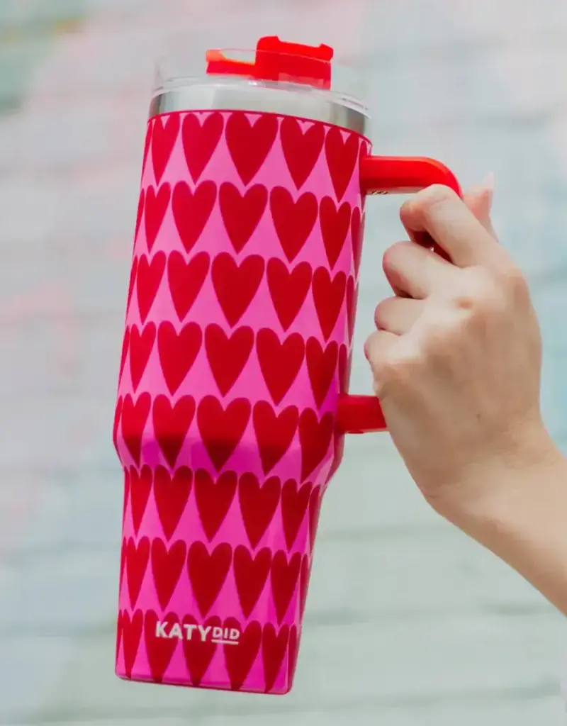 Girly Red Hearts Valentine's Day Tumbler with Handle