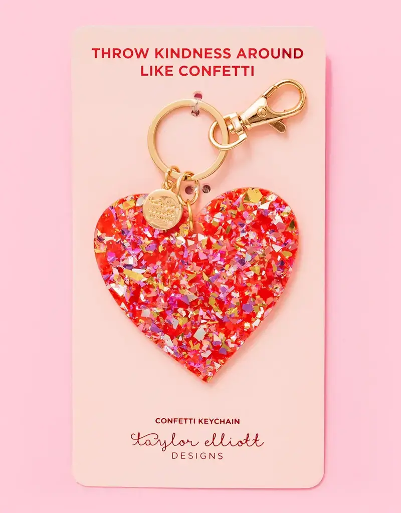 Keychain - Heart - Red + Pink Confetti