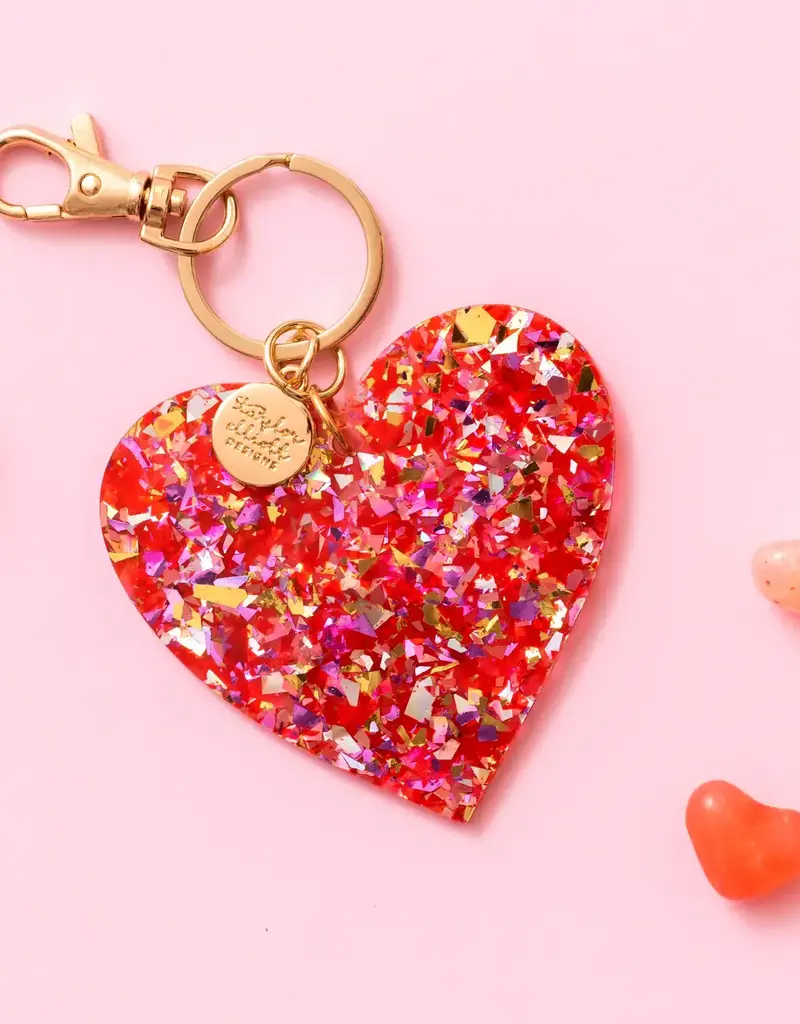 Keychain - Heart - Red + Pink Confetti